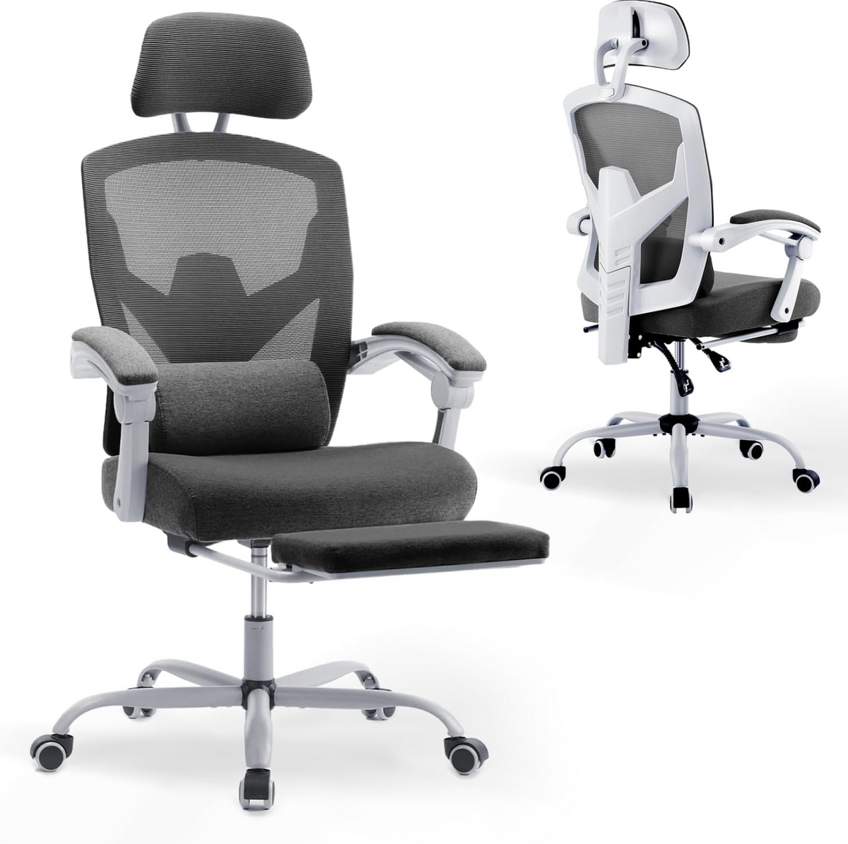 DUMOS Ergonomic Office Chair - Office Chair with Comfortable Armrests, Comfortable Lumbar Support and Footrest - Suitable for Home