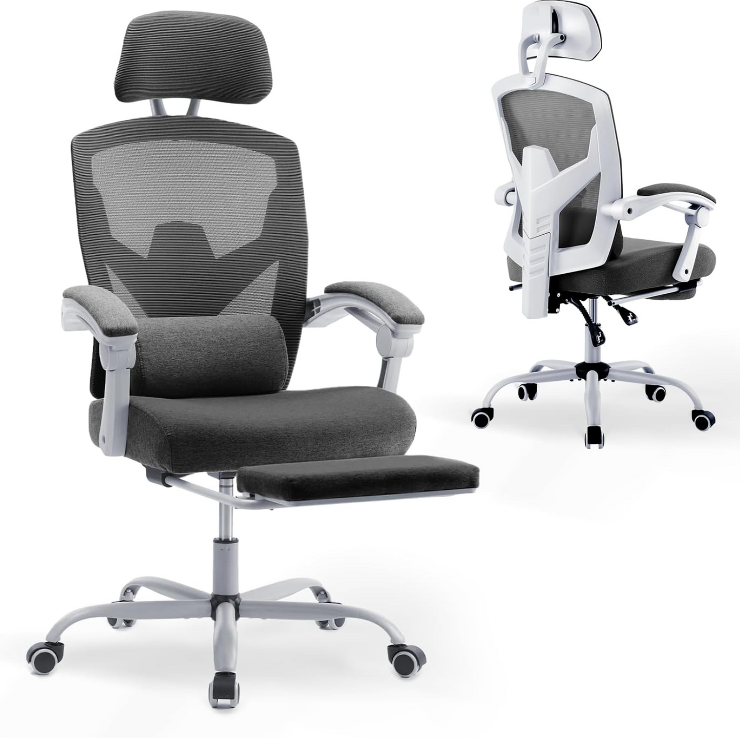 DUMOS Ergonomic Office Chair - Office Chair with Comfortable Armrests, Comfortable Lumbar Support and Footrest - Suitable for Home