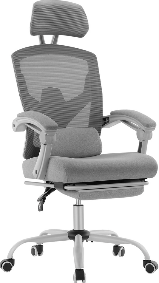 DUMOS Ergonomic Office Chair - Office Chair with Comfortable Armrests, Comfortable Lumbar Support and Footrest - Suitable for Home