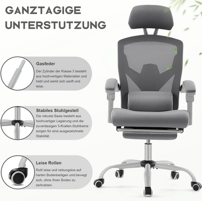 DUMOS Ergonomic Office Chair - Office Chair with Comfortable Armrests, Comfortable Lumbar Support and Footrest - Suitable for Home