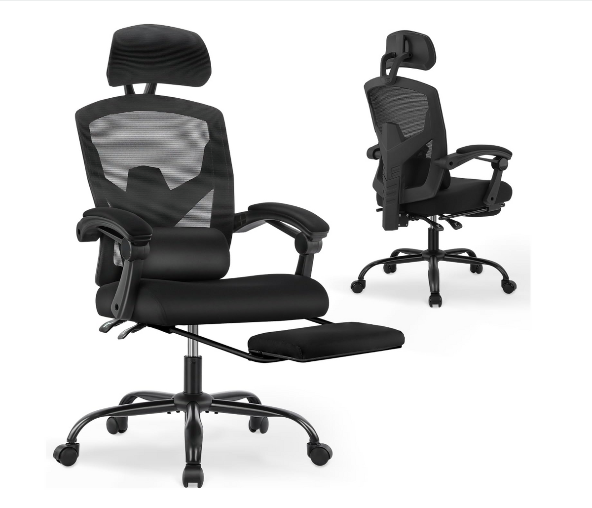 DUMOS Ergonomic Office Chair - Office Chair with Comfortable Armrests, Comfortable Lumbar Support and Footrest - Suitable for Home