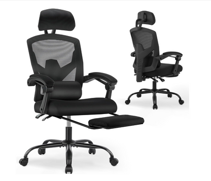 DUMOS Ergonomic Office Chair - Office Chair with Comfortable Armrests, Comfortable Lumbar Support and Footrest - Suitable for Home