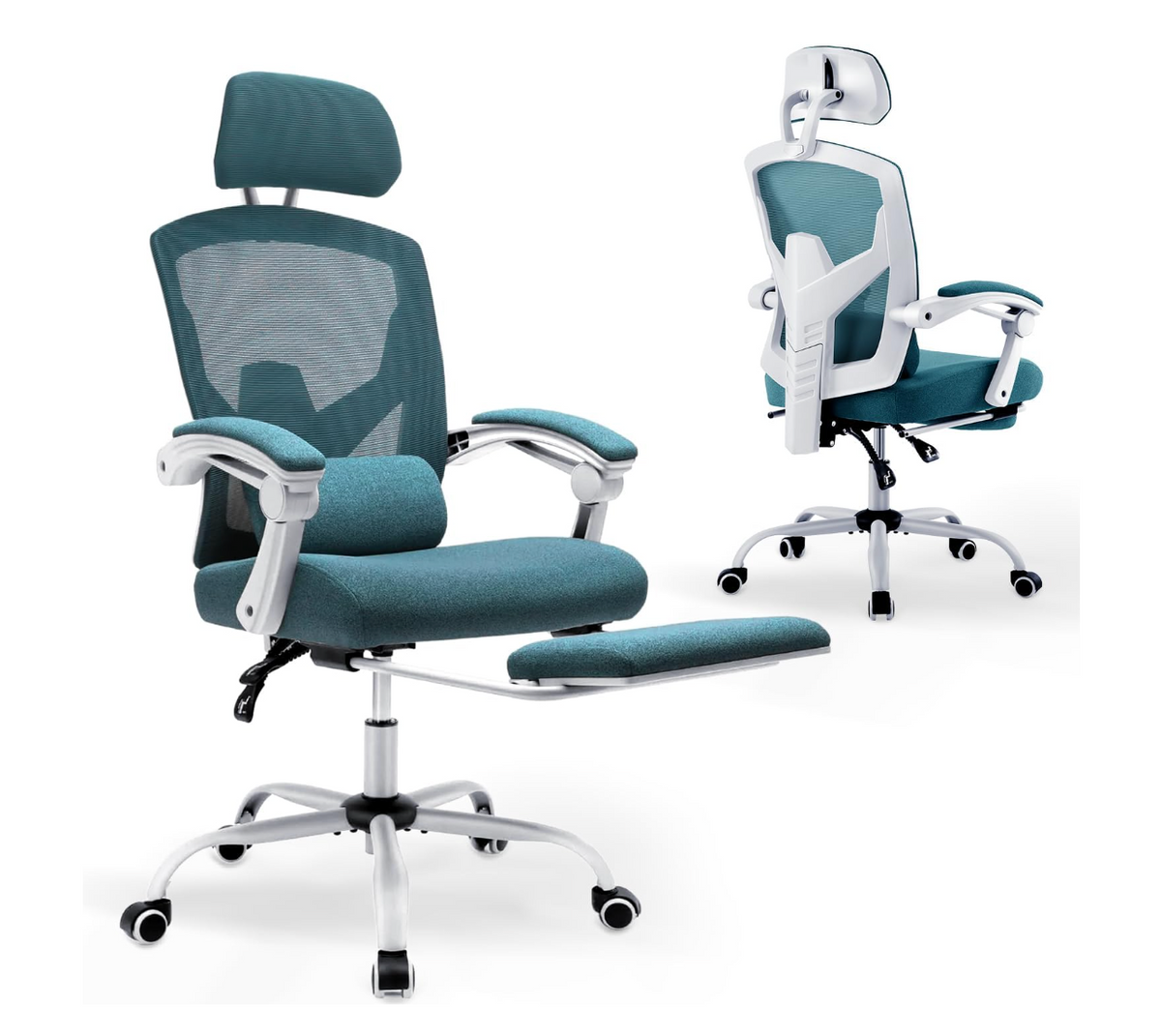 DUMOS Ergonomic Office Chair - Office Chair with Comfortable Armrests, Comfortable Lumbar Support and Footrest - Suitable for Home