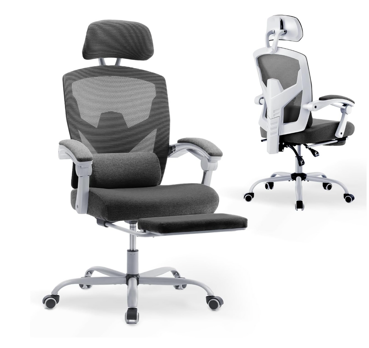 DUMOS Ergonomic Office Chair - Office Chair with Comfortable Armrests, Comfortable Lumbar Support and Footrest - Suitable for Home