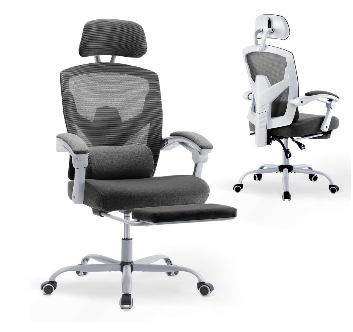 DUMOS Ergonomic Office Chair - Office Chair with Comfortable Armrests, Comfortable Lumbar Support and Footrest - Suitable for Home